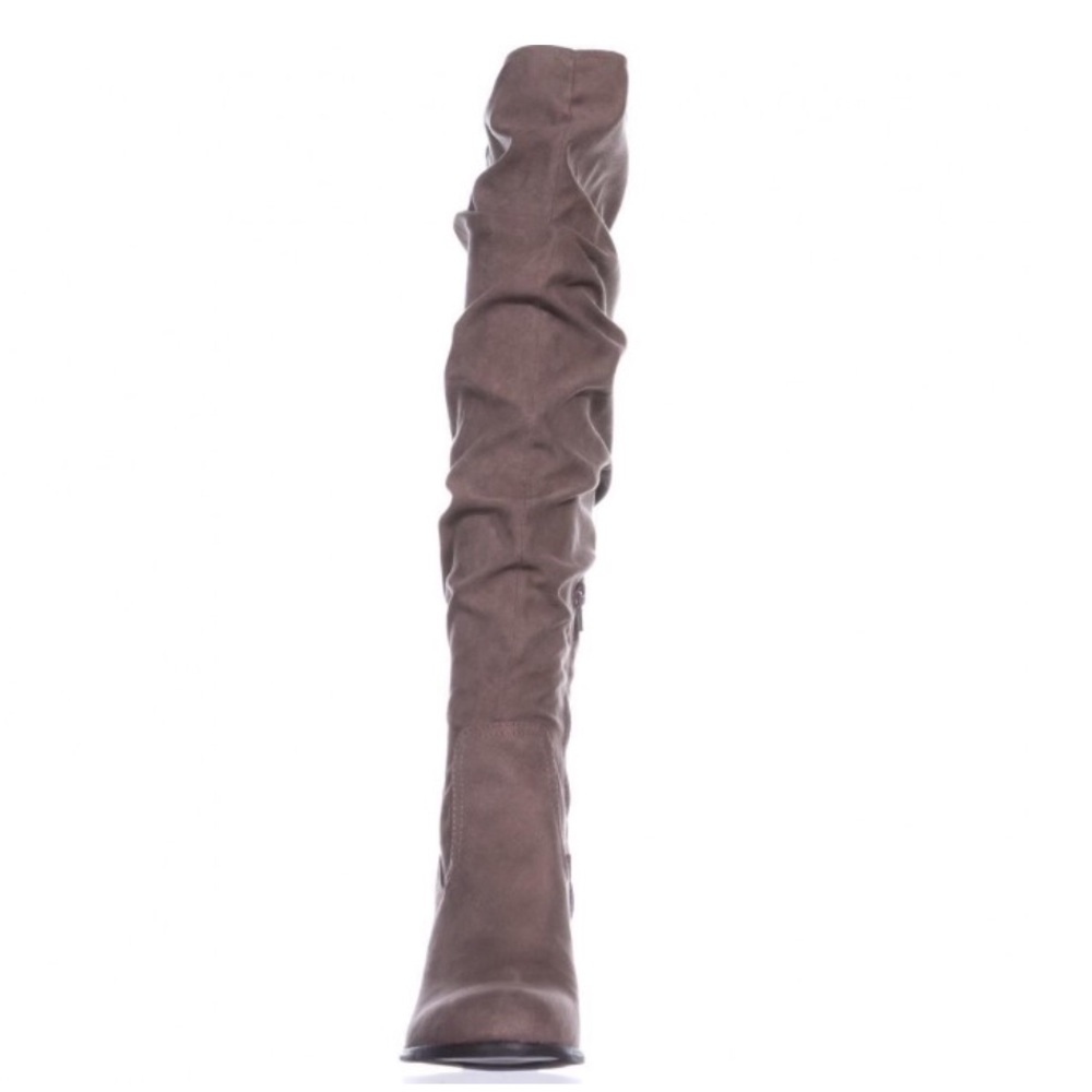 Taupe Chic Over the Knee Block Heel Slouchy Boot - Picture 2 of 8